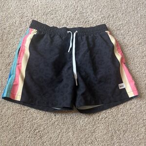 Men's Black Swim Trunks with Multicolor Stripes